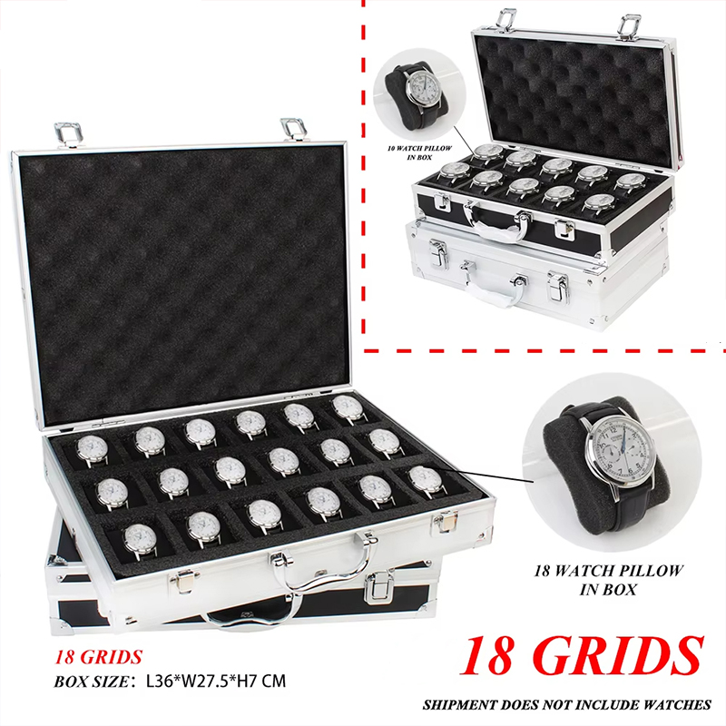 Luxury Watch Collection Box - ポータブル 18 グリッド高級プレミアム品質時計ボックスアルミ合金プロダクパターン収納時計ボックスコレクションディスプレイギフトボックス