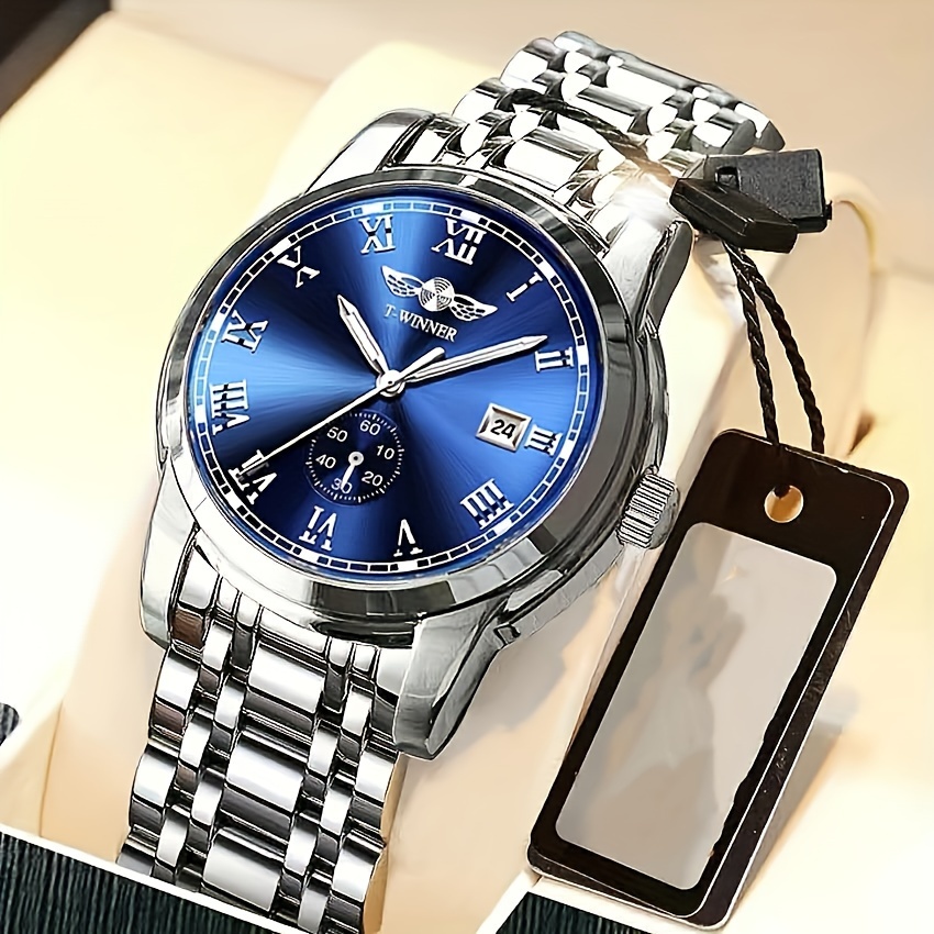 Luxury Watch Value - 男性用高級機械式時計、スケルトンスチールバンド、カレンダー、ファッショナブルなビジネススタイル、スタイリッシュなブランド時計、高い美的価値、軽い高級感、ハンサムで人気の売れ筋時計、メンズモデル、ギフトに最適、電池不要