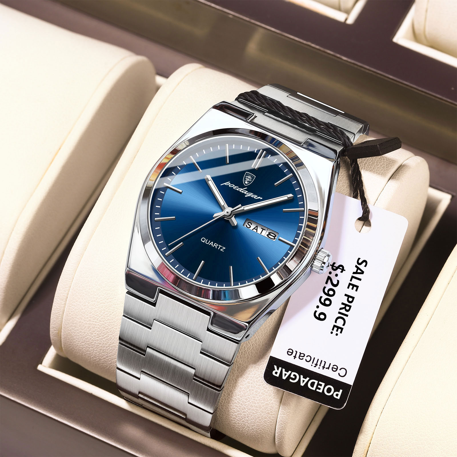Luxury Watch Cartier - Poedagar 高級腕時計男性用ステンレス鋼防水発光マン腕時計日付週ファッションカジュアルメンズクォーツ時計リロイ
