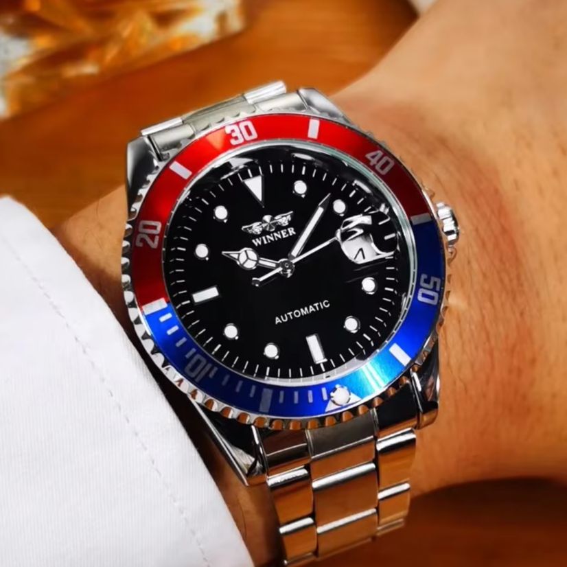 Luxury Watch Value - クラシックシリーズ コークサークル メンズ自動機械式時計、多目的ビジネス＆スポーツウォッチ、夜光防水カレンダー付き、ステンレススチールストラップ、傷つきにくい文字盤、レトロダイビングスタイルの大型文字盤、軽量高級メンズウォッチ、毎日の通勤、職場、デート、ギフトに最適、高い美的価値、耐久性、自動機械式メンズ腕時計