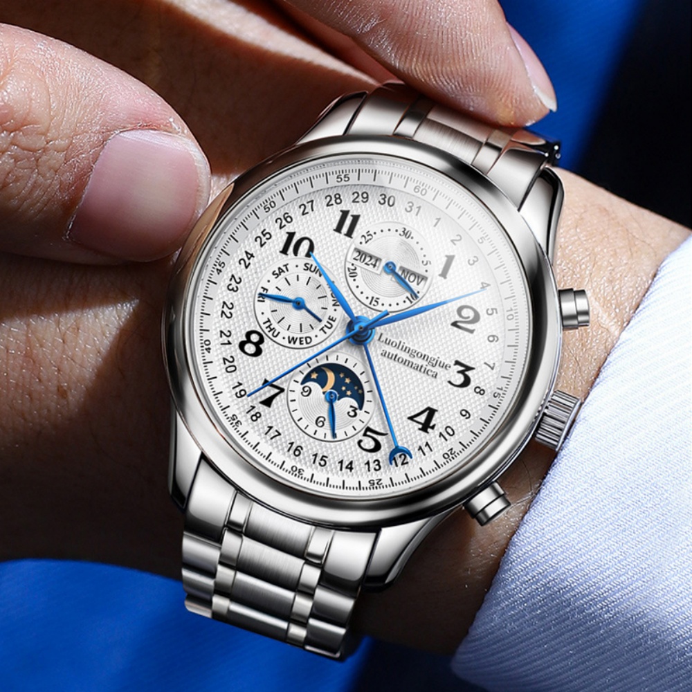 Luxury Watch Value - ハイエンドマスタークラフトマンシリーズ ビジネスメンズ機械式時計、スケルトンデザイン、ステンレススチールストラップ、ヨーロッパとアメリカンスタイル、高い美的価値、豪華な多機能メンズウォッチ、全自動機械式時計、ファッショナブル、カジュアル、多用途、スタイリッシュ、若い男性に最適、彼への最高の贈り物