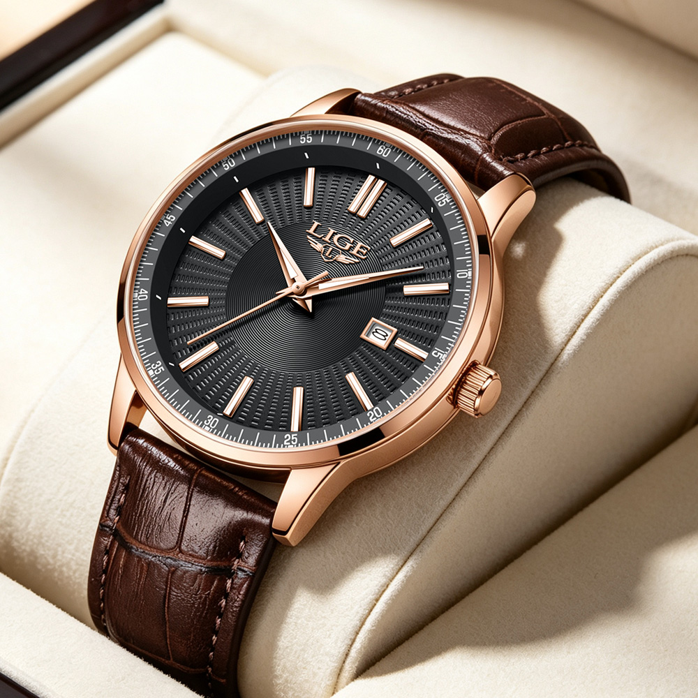 Luxury Watch Collection Box - LIGEトップブランド高級メンズ腕時計 ビジネスレザー クォーツ腕時計 防水 夜光 自動日付表示