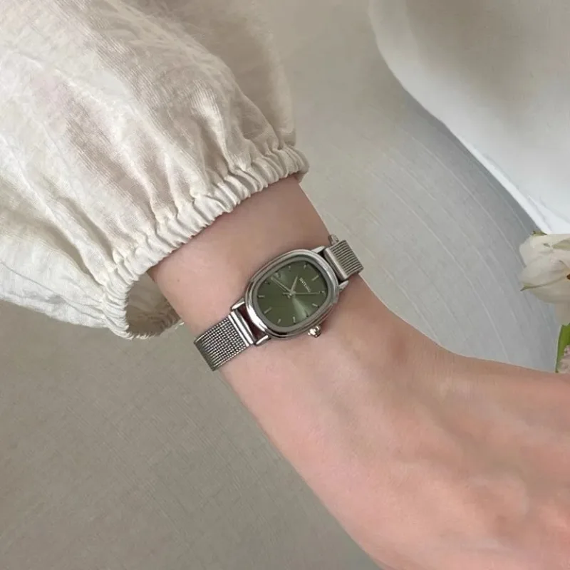 Luxury Watch Cartier - 小さなオーバルダイヤルグリーン腕時計シンプルなステンレス鋼レディース腕時計ブランドの女性の高級ギフトクォーツ時計ドロップシッピング