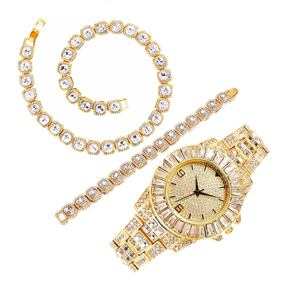 Luxury Watch Miami - 高級腕時計ネックレスブレスレットアイスアウトウォッチ メンズ用 10mmテニスチェーン ヒップホップ ロック マイアミ