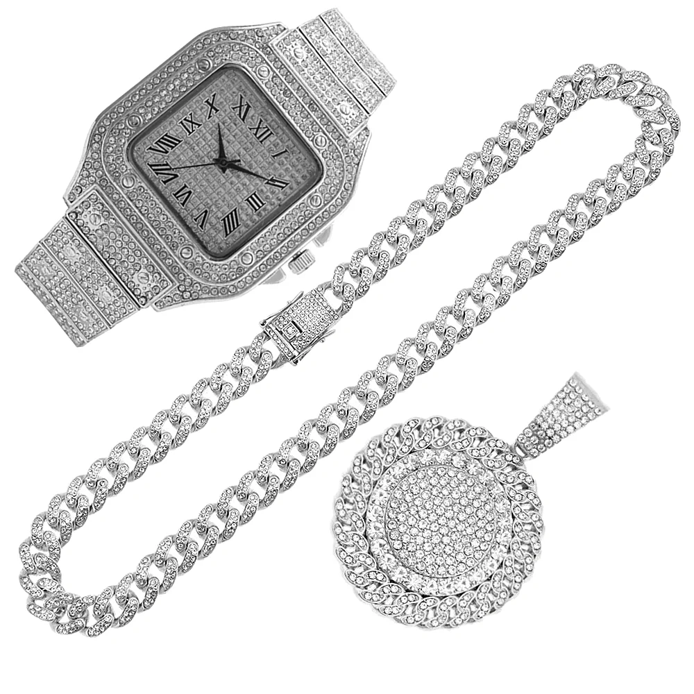 2個セット アイスアウト腕時計 ネックレスペンダント ライン - Luxury Watch Miami のレビューと価格