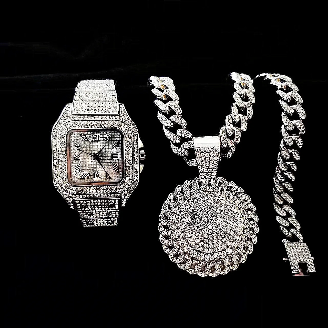 2個セット アイスアウト腕時計 ネックレスペンダント ライン - Luxury Watch Miami のレビューと価格