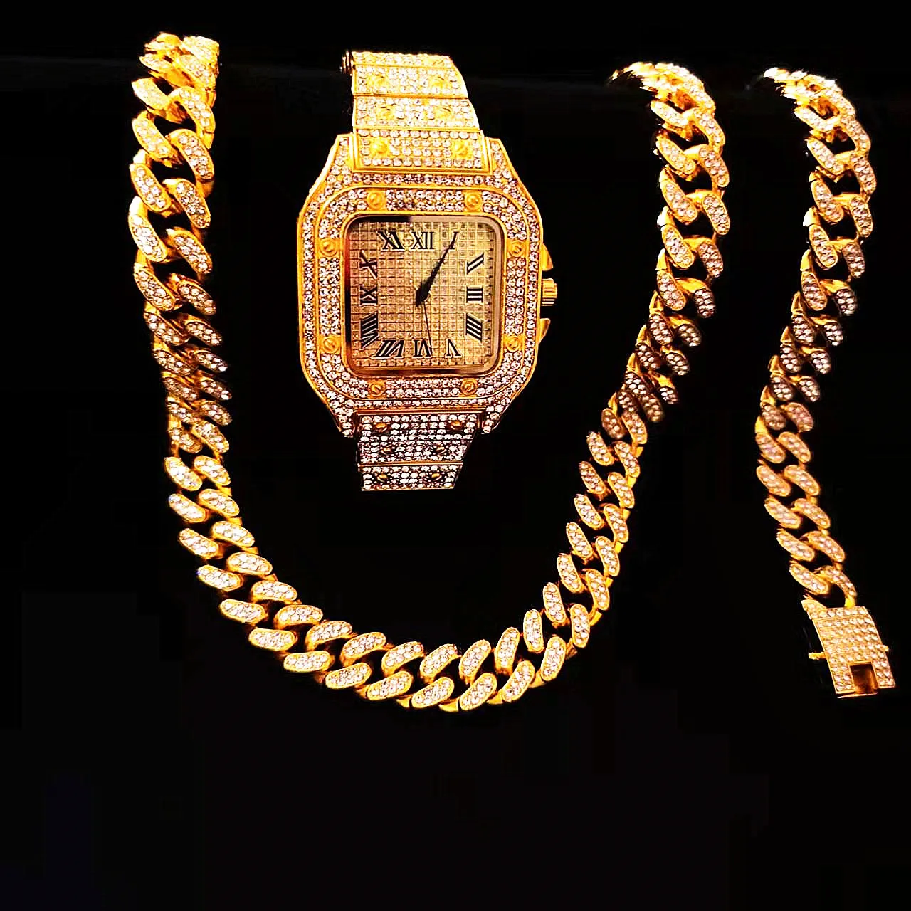 2個セット アイスアウト腕時計 ネックレスペンダント ライン - Luxury Watch Miami のレビューと価格