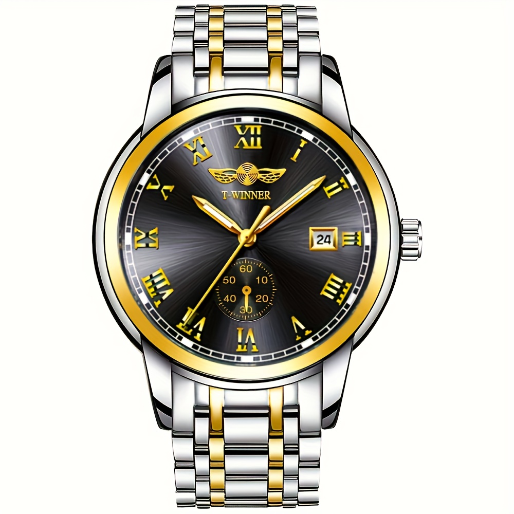 男性用高級機械式時計、スケルトンスチールバンド、カレンダー、 - Luxury Watch Value のレビューと価格