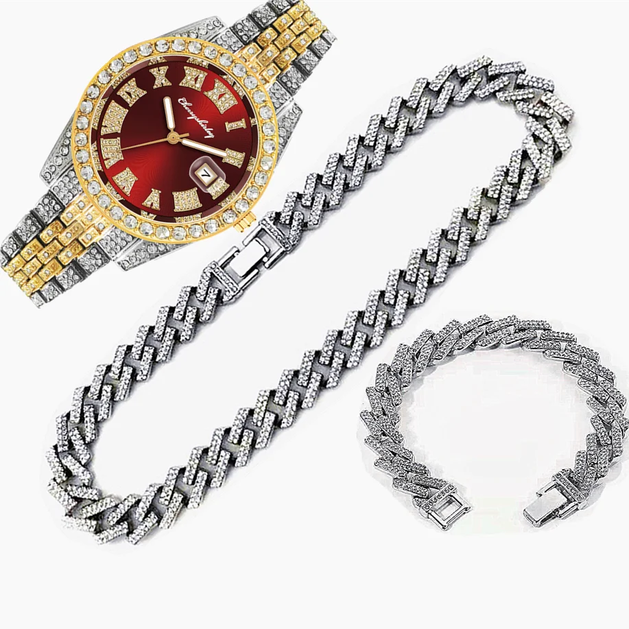 メンズ向け高級アイスアウト腕時計3個セット、ヒップホップマイ - Luxury Watch Miami のレビューと価格
