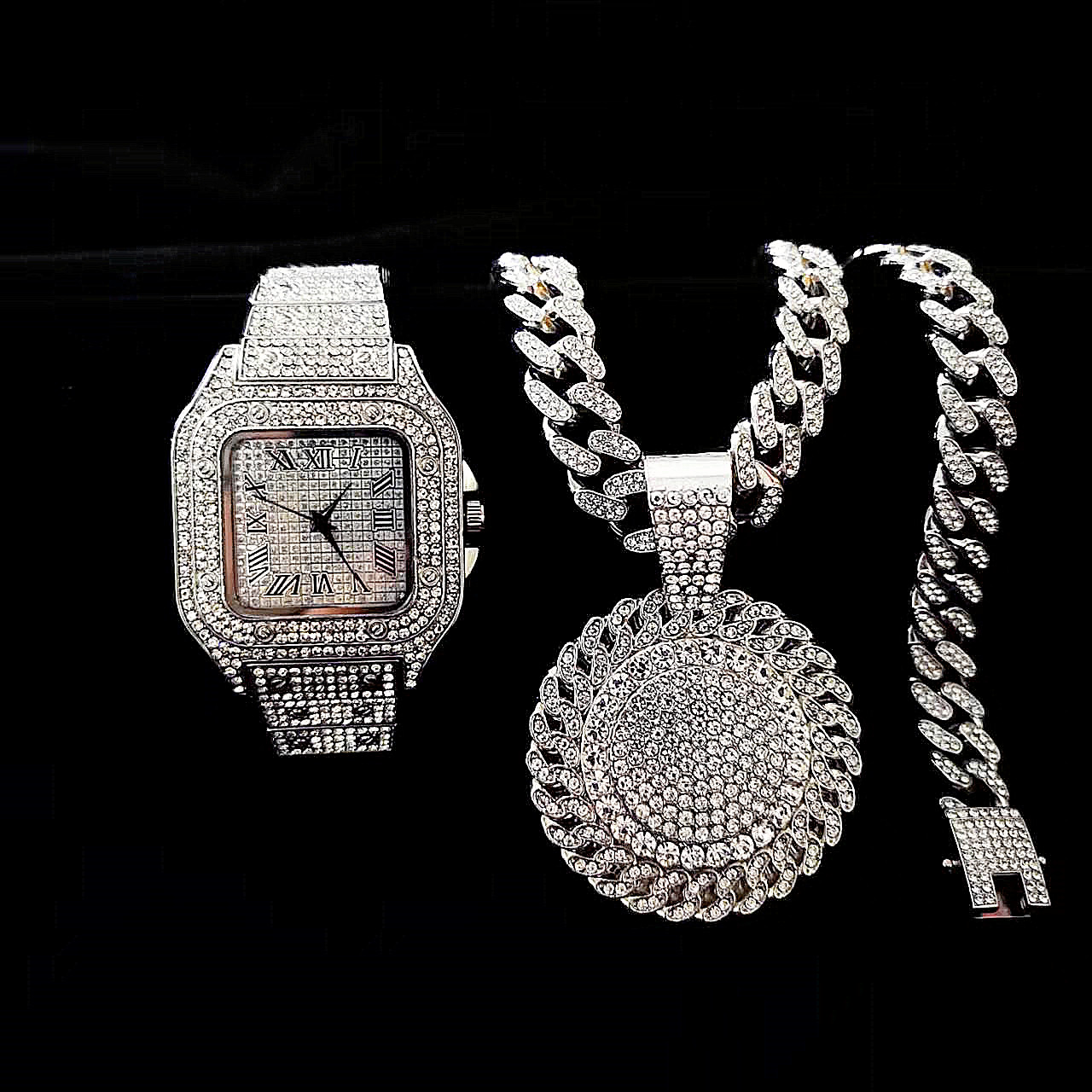 2個セット アイスアウト ウォッチネックレス ペンダント A - Luxury Watch Miami のレビューと価格