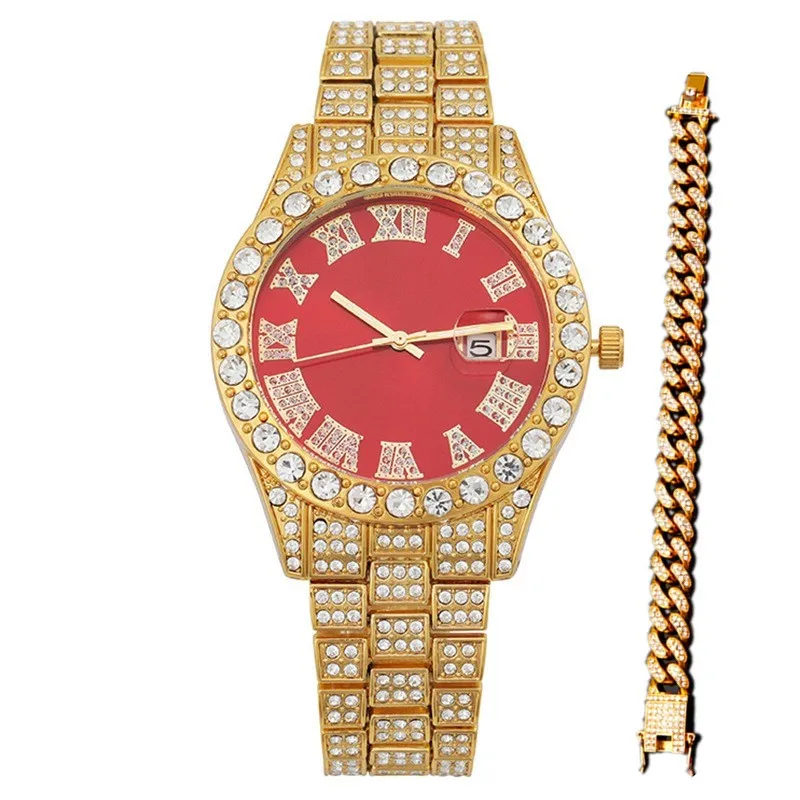 新作ゴールドカラー腕時計＆ブレスレットコンボセット アイスア - Luxury Watch Miami のレビューと価格