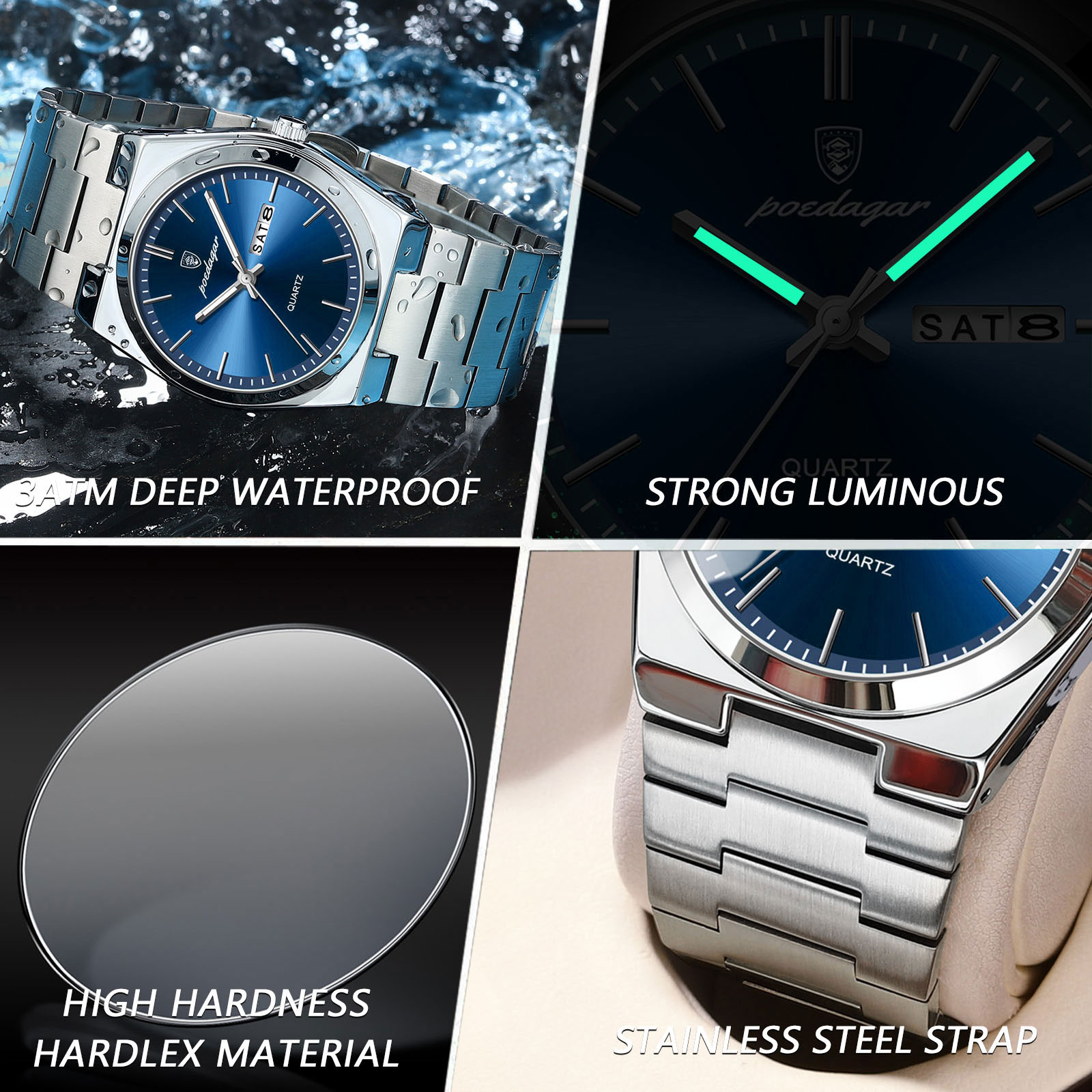 Poedagar 高級腕時計男性用ステンレス鋼防水発光マン腕 - Luxury Watch Cartier のレビューと価格