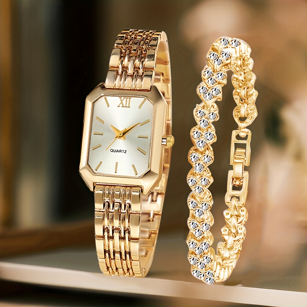 2 個ファッション長方形女性クォーツ時計ラインストーンブレス - Luxury Watch Cartier のレビューと価格