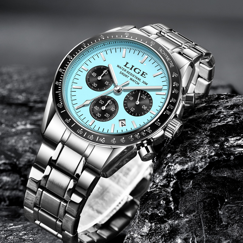 LIGE トップブランドの高級新しいメンズ腕時計クォーツマン - Luxury Watch Collection Box のレビューと価格