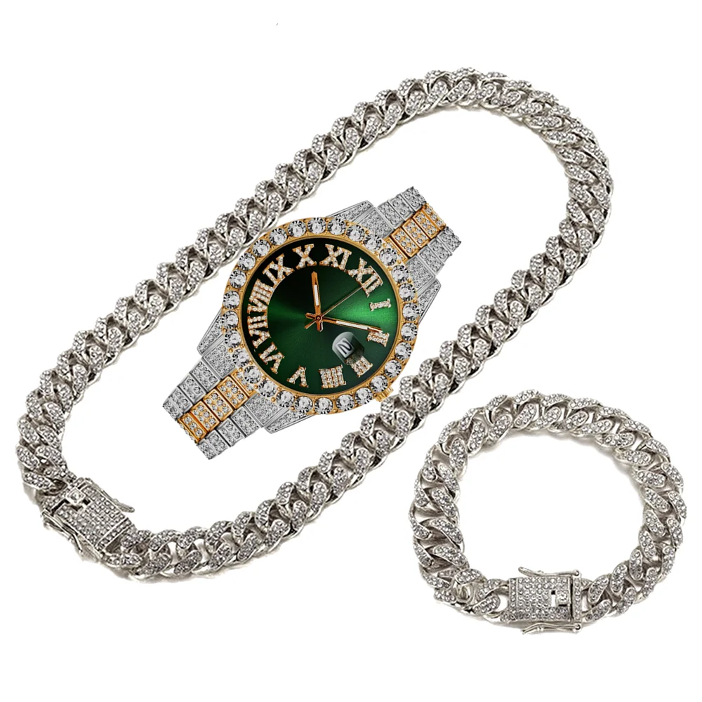 クォーツ高級ゴールドシルバーメンズ腕時計、フルアイスアウトウ - Luxury Watch Miami のレビューと価格