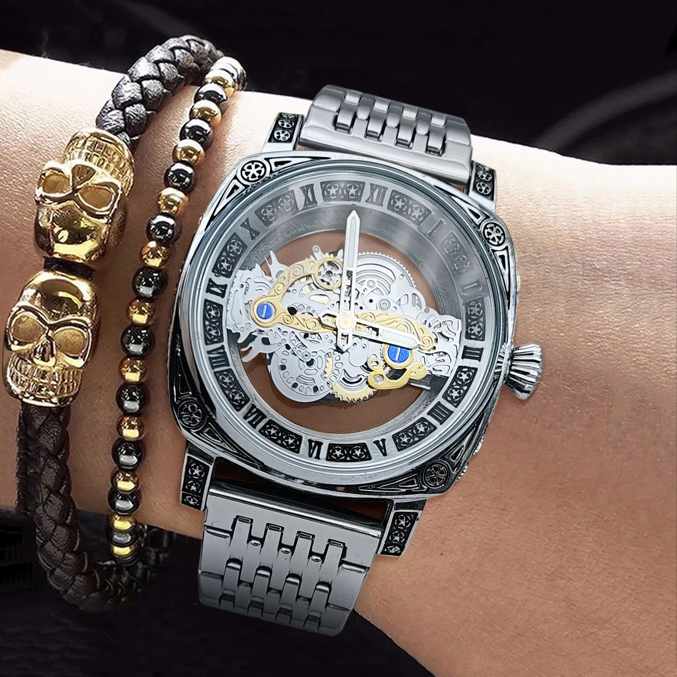 メンズ腕時計、スクエアハイエンドビジネスクォーツ腕時計、中空 - Luxury Watch Value のレビューと価格