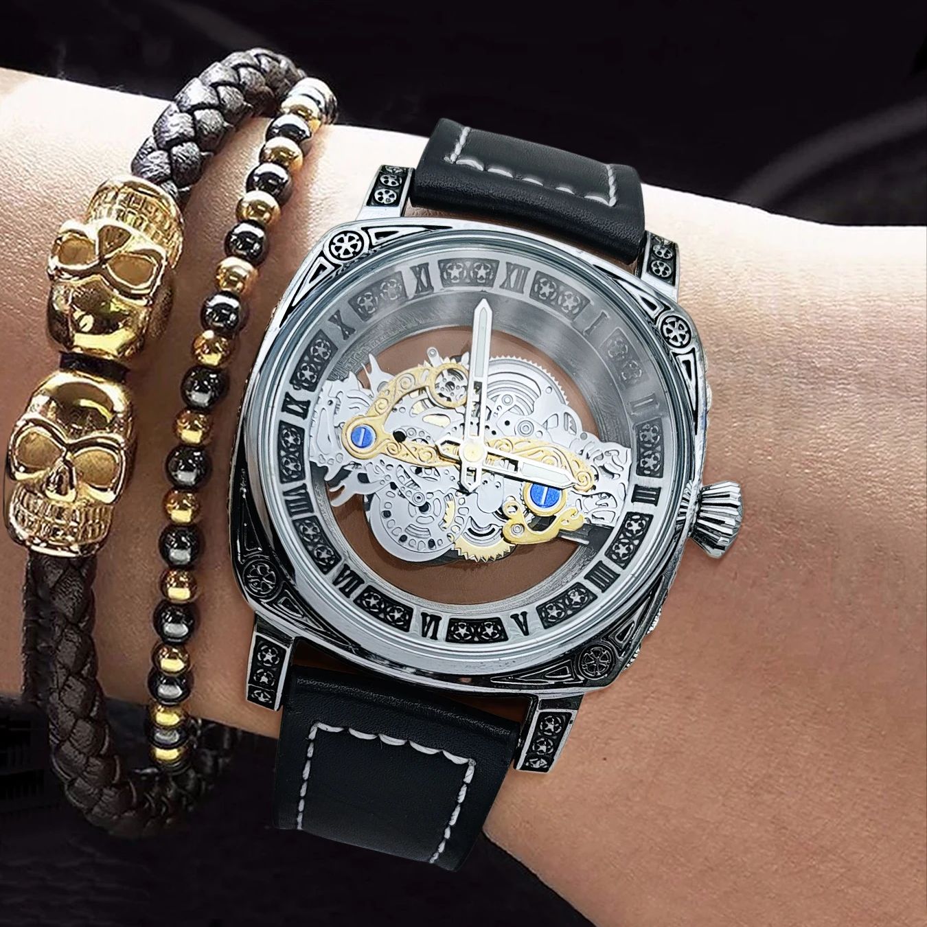 メンズ腕時計、スクエアハイエンドビジネスクォーツ腕時計、中空 - Luxury Watch Value のレビューと価格