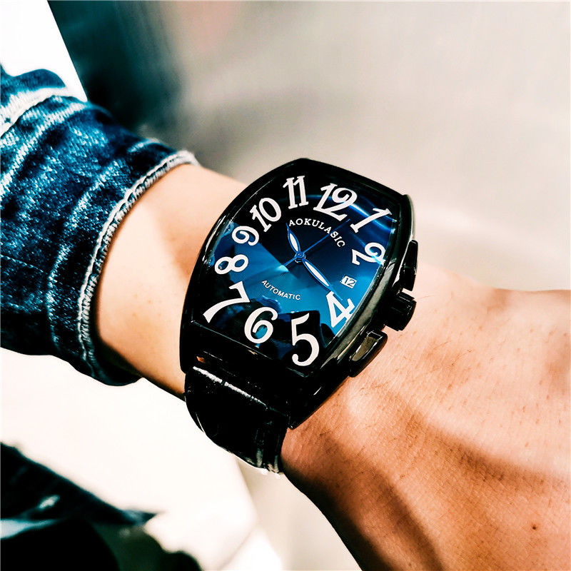 豪華なメンズ機械式時計、樽型スケルトンレザーストラップメンズ - Luxury Watch Value のレビューと価格