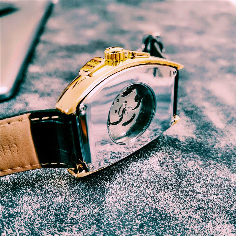 豪華なメンズ機械式時計、樽型スケルトンレザーストラップメンズ - Luxury Watch Value のレビューと価格