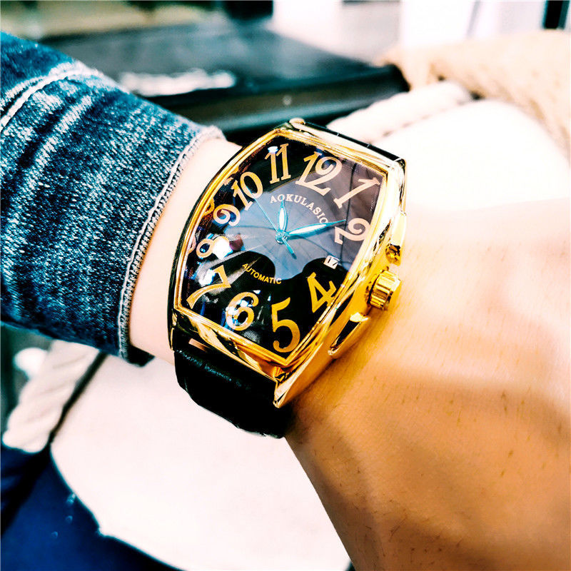 豪華なメンズ機械式時計、樽型スケルトンレザーストラップメンズ - Luxury Watch Value のレビューと価格