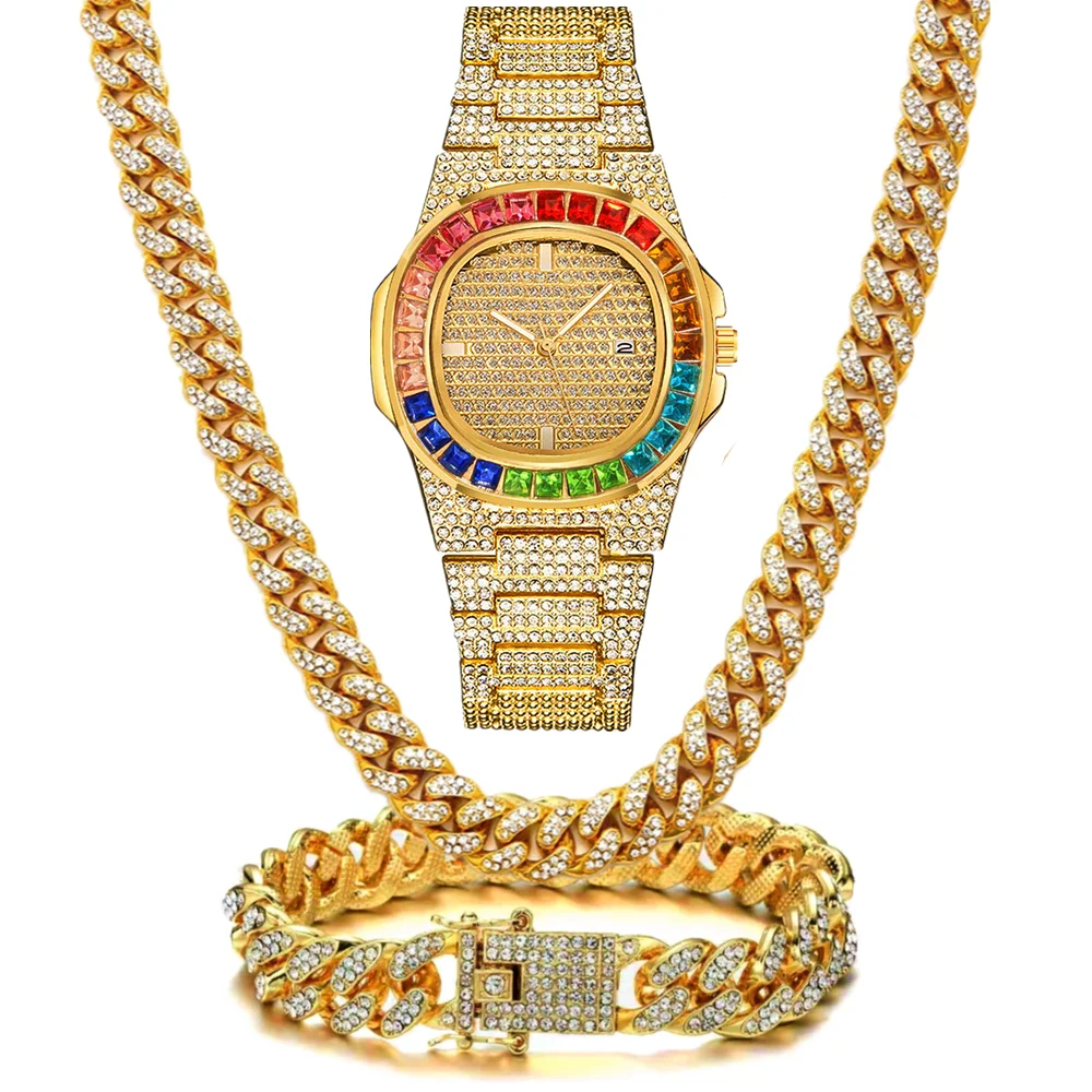 3点セット腕時計+ネックレス+ブレスレット 高級アイスアウト - Luxury Watch Miami のレビューと価格