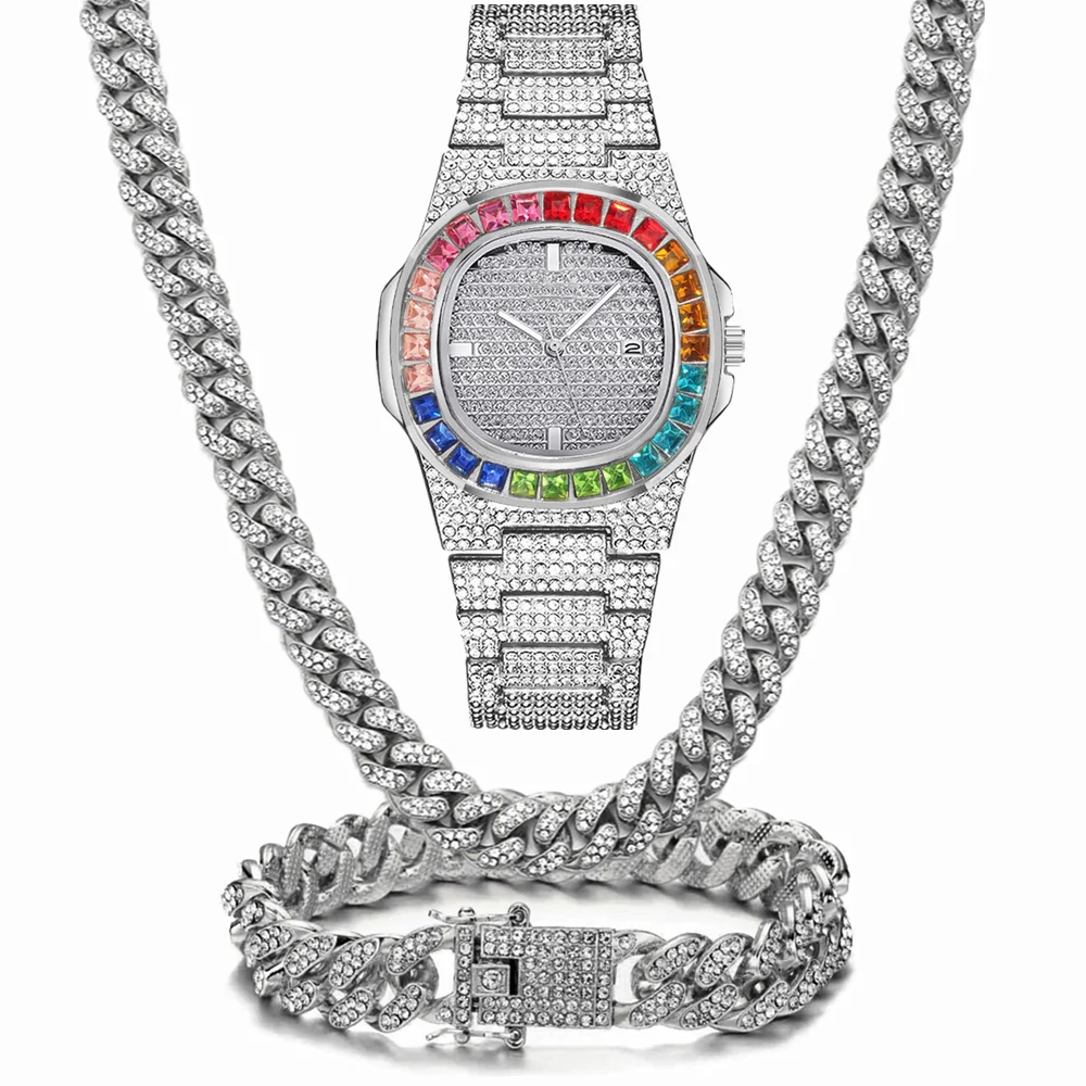 3点セット腕時計+ネックレス+ブレスレット 高級アイスアウト - Luxury Watch Miami のレビューと価格